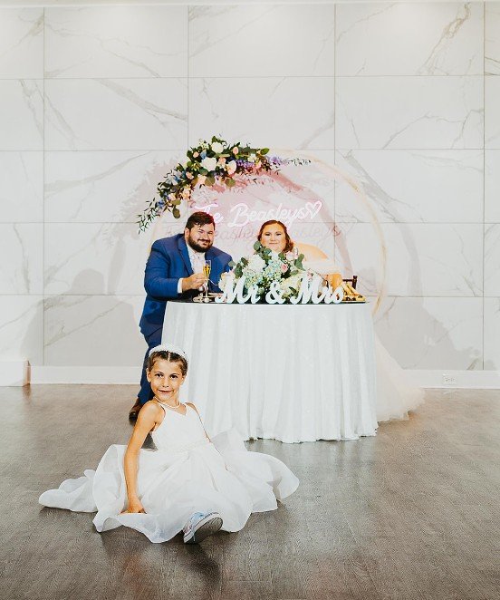 Reanna Blake wedding head table florals by Domenic Graziano Flowers
