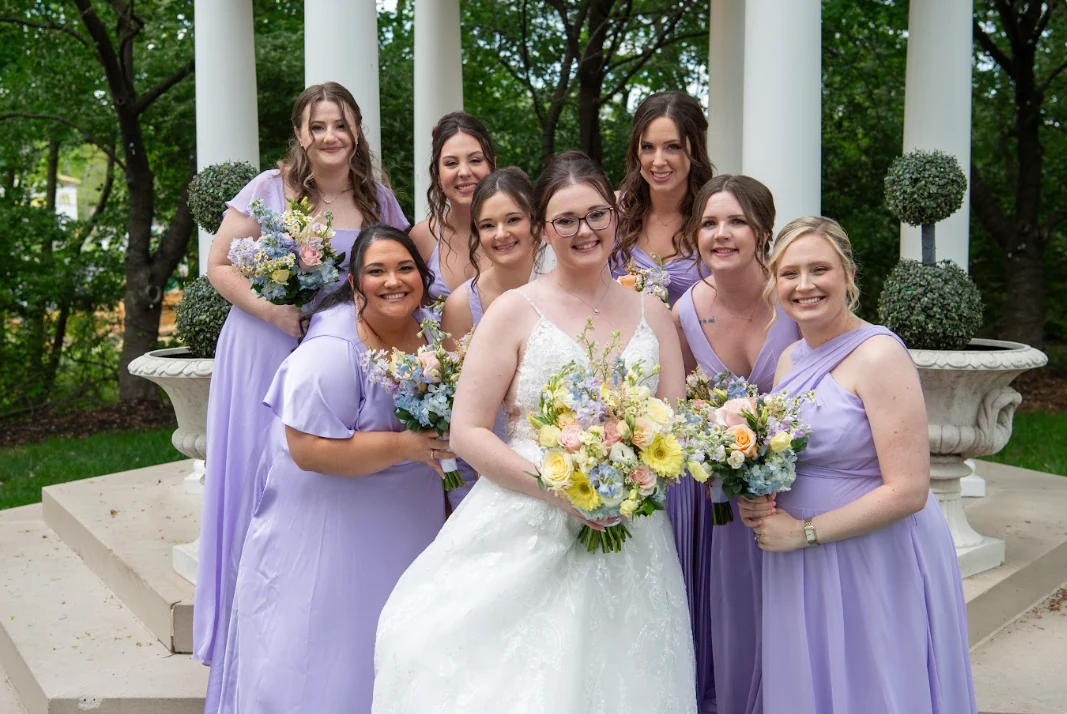 Coughlin-DiMascio wedding bride and bridesmaids with their bouquets by Domenic Graziano Flowers