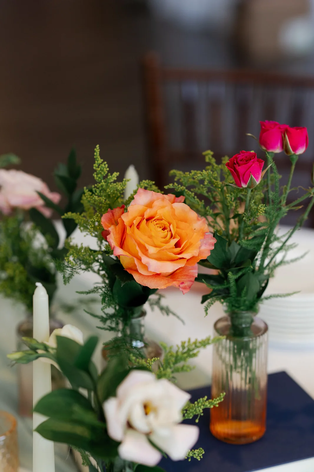 Gold wedding reception bud vases by Domenic Graziano Flowers