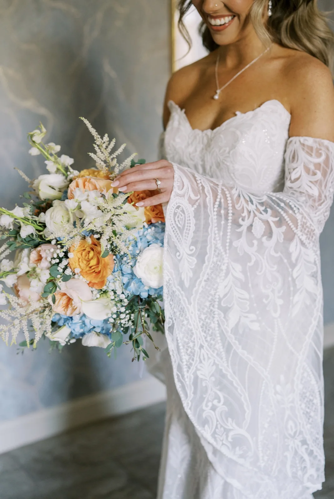 Reichel bride with her bouquet at Spring Mill Manor by Domenic Graziano Flowers