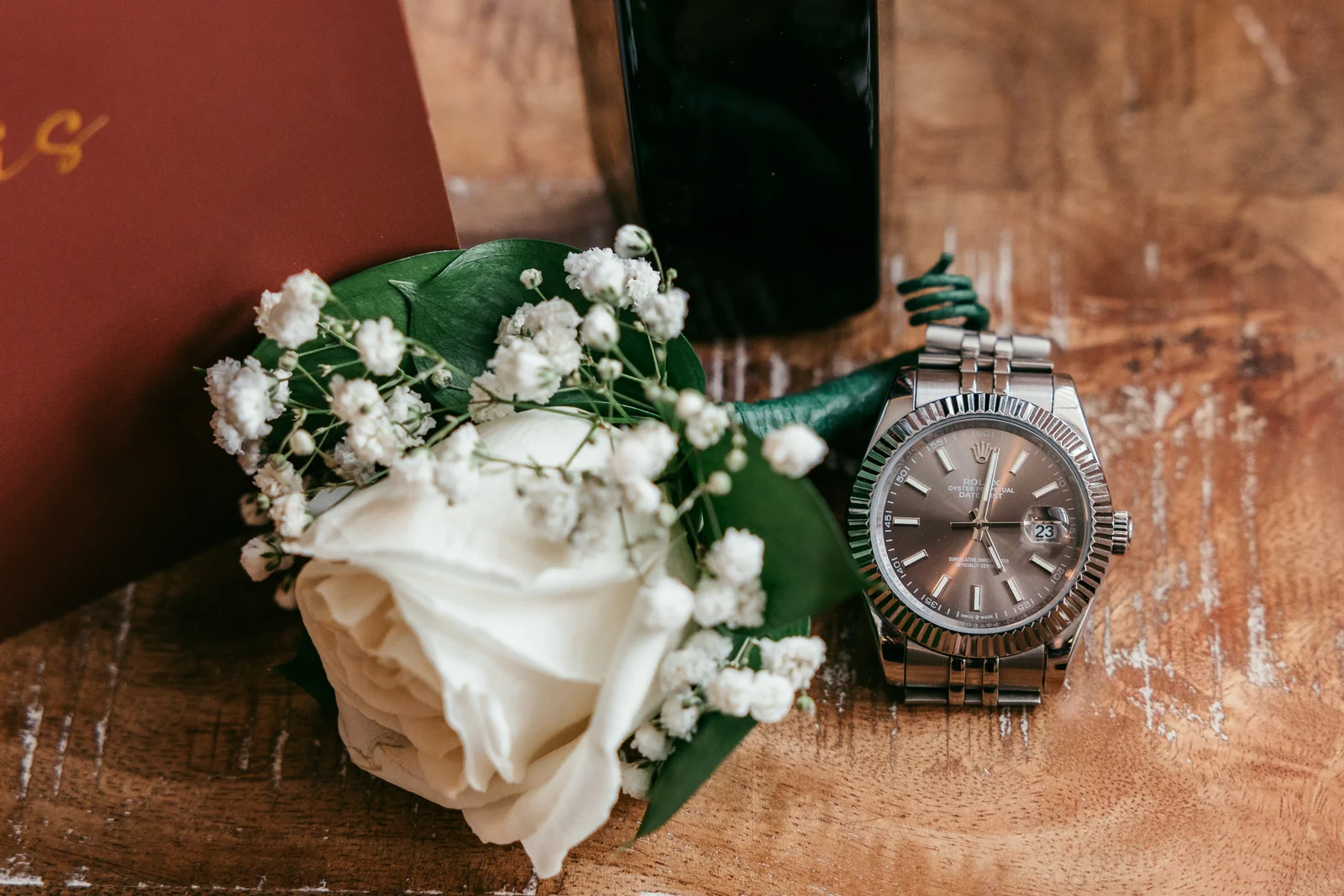 Wolfe wedding groom's boutonniere at The Warrington by Domenic Graziano Flowers